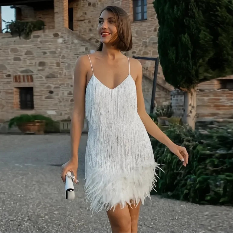 Élora – Luxury feather mini dress