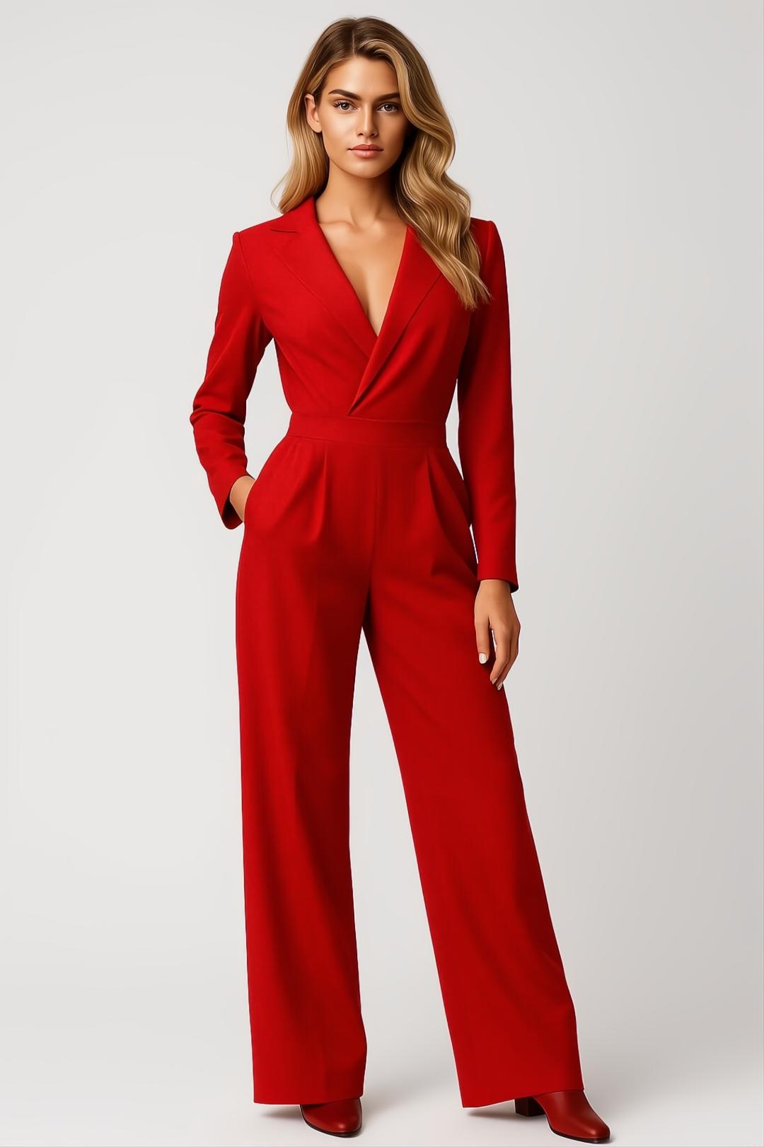 Women's jumpsuit | Elegantly fitted | V-neck
