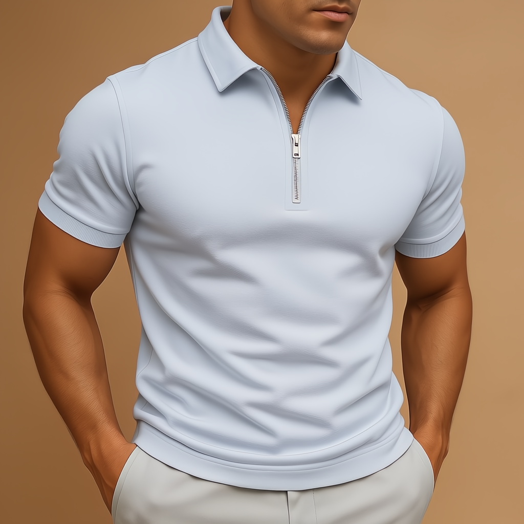 Men's polo shirt with a zip and a modern fit