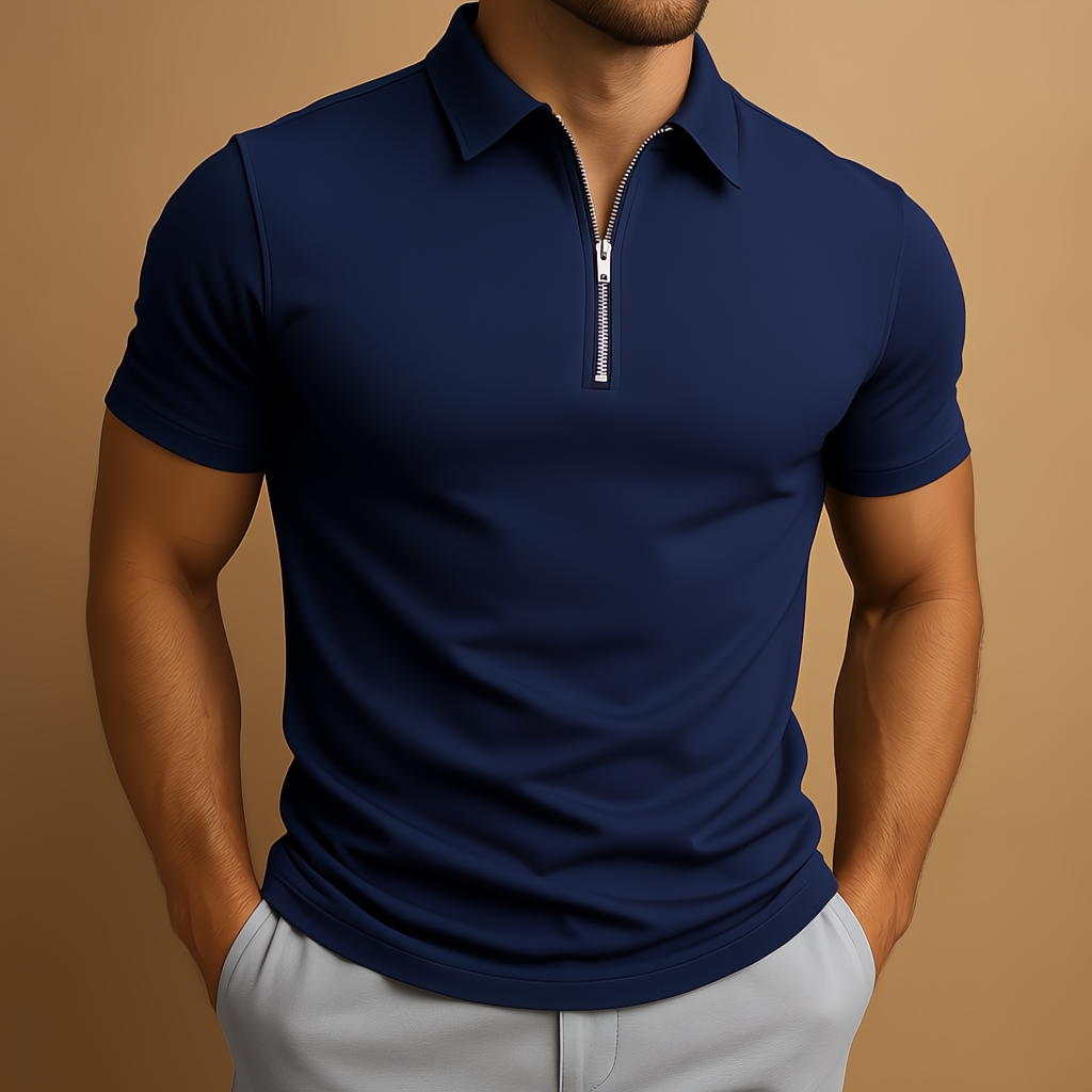Men's polo shirt with a zip and a modern fit