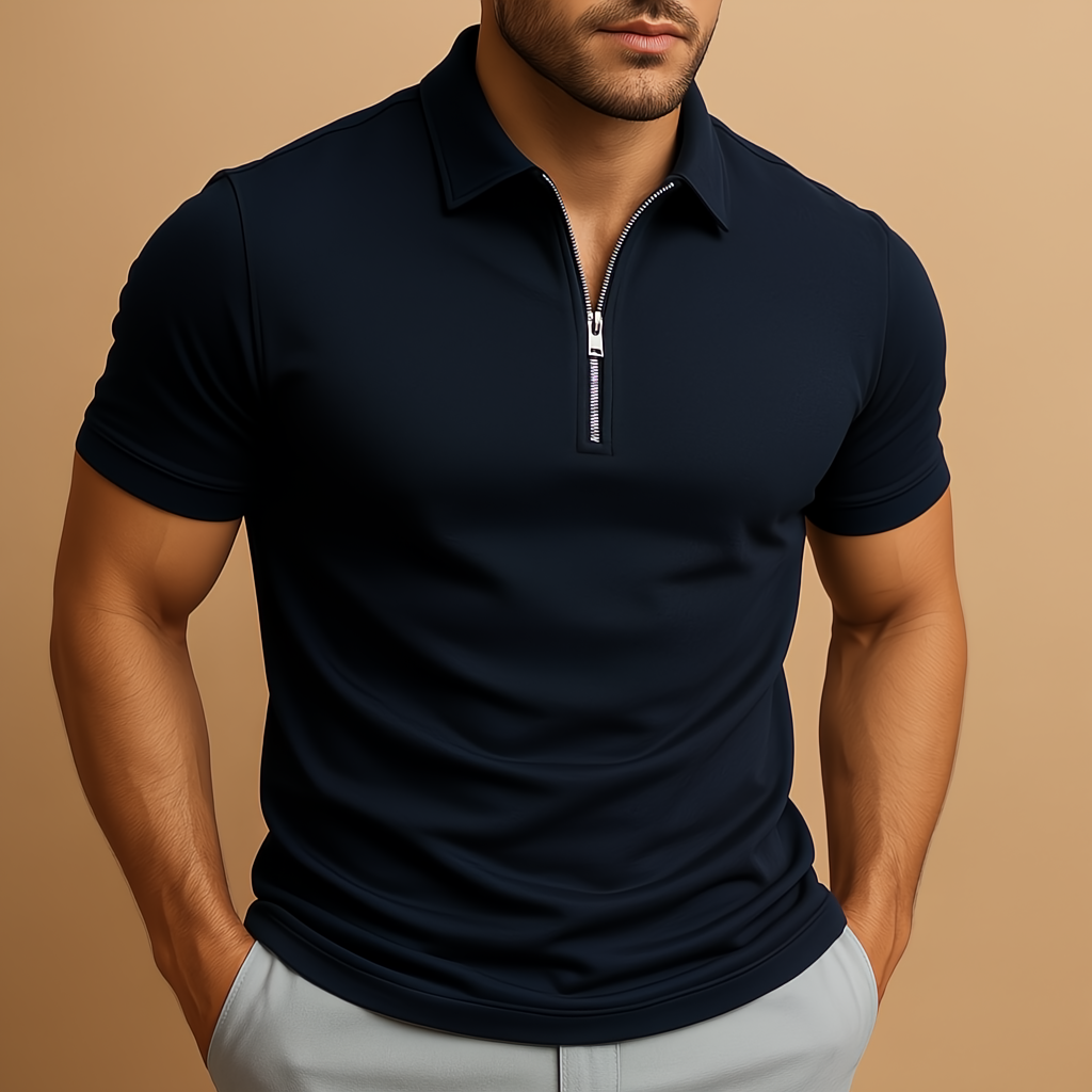 Men's polo shirt with a zip and a modern fit