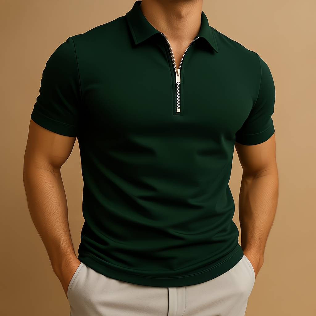 Men's polo shirt with a zip and a modern fit